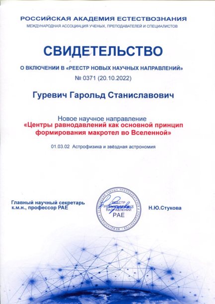 Scientific Recognition Certificate of Dr. Harold Gurevich
